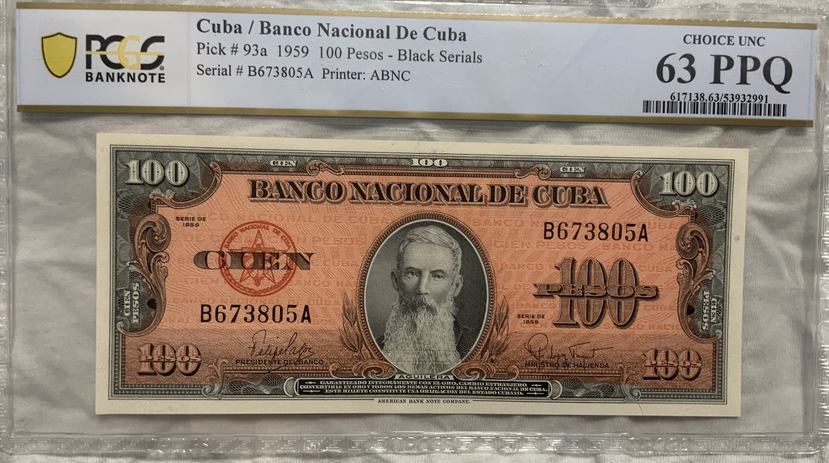 Cuba 1959 100 Pesos - Black Serials 63 PPQ