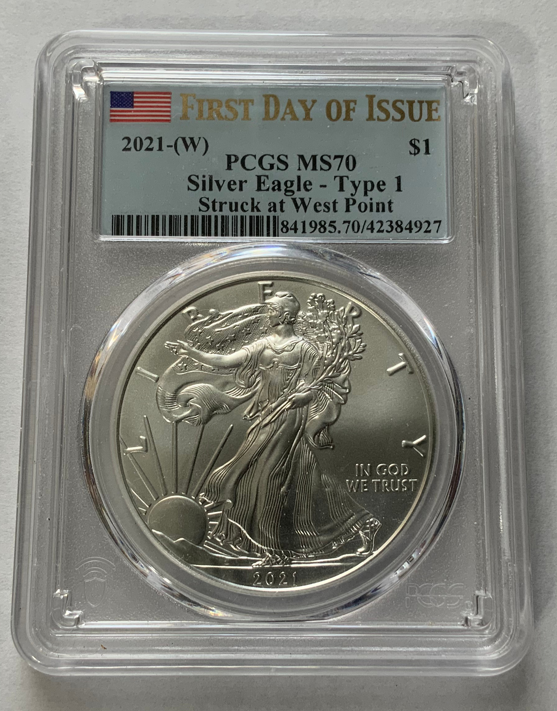 Silver Eagle Type 1 - Struck at West Point PCGS MS70 2021 (W)